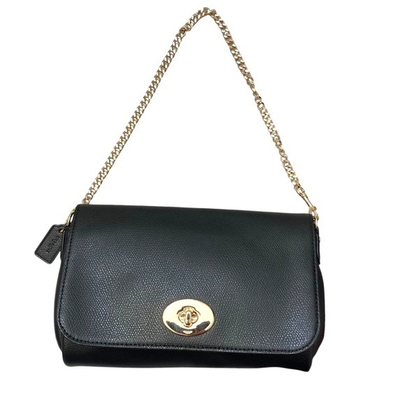 Coach Black Mini Evening Bag With Gold Tone Chain